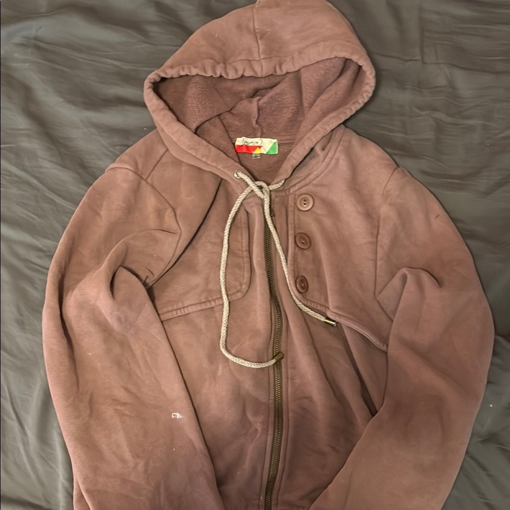 Brown Hooded Jacket with Button Detail